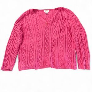 Talbots Woman Petites 3X Pink Cable Knit V-Neck Sweater Cotton Blend Plus Size